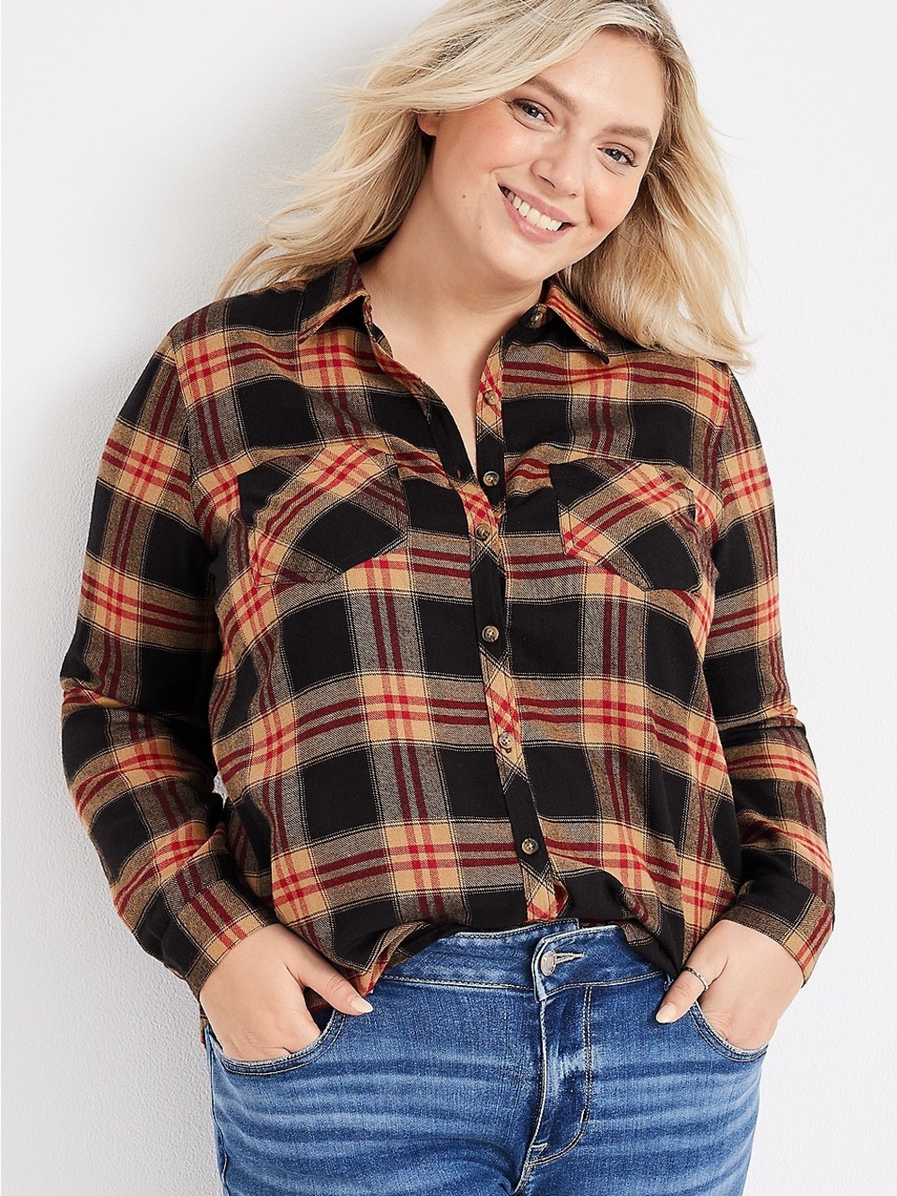 Maurice's Women's Plus Size Cabin Plaid Button Down Shirt XXL Fall Lumberjack